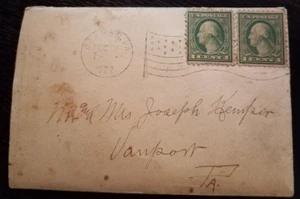 TWO - 1908-1922 George Washington 1 Cent Stamps On Small Envelope dated 1922 - Picture 1 of 9