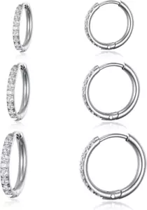 Gemsme 316L Surgical Stainless Steel Small Cubic Zirconia Hoop Earrings Cartilag - Picture 1 of 12