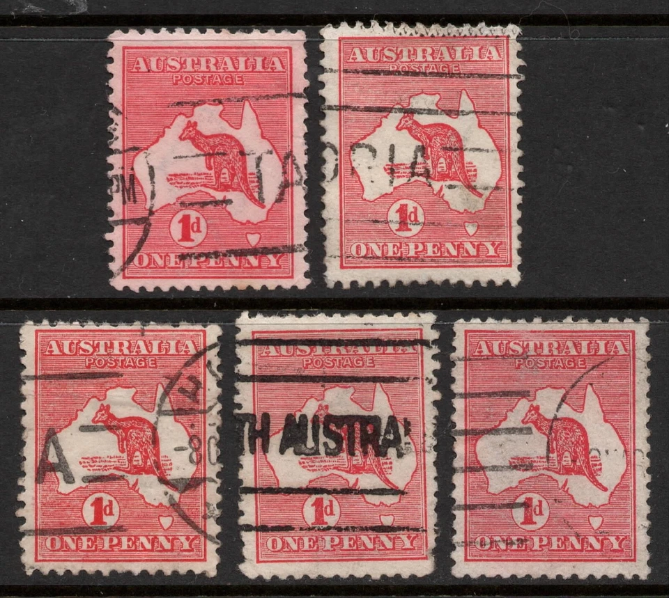 AUSTRALIA 1913-14 1d RED KANGAROO STAMPS X (5) USED SG:2 - Image 1 of 2