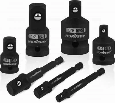 HORUSDY 7PC Power Drill Impact Sockets Adapter Set 1/4" 3/8" 1/2" Driver Reducer - Image 1 of 4