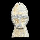 Sculpture unique de tête d'animal ancienne pierre du Proche-Orient avec cornes amulette peut être portée 