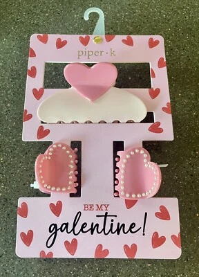 NEW Piper K ~ Be My Galentine Valentine Hearts set of 3 Hair Clips - Image 1 of 2