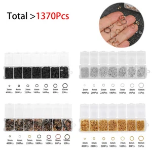 1370PCS Jewellery Jump Rings Alloy 3,4,5,6,7,8,10mm Making Findings With Box - Picture 1 of 15