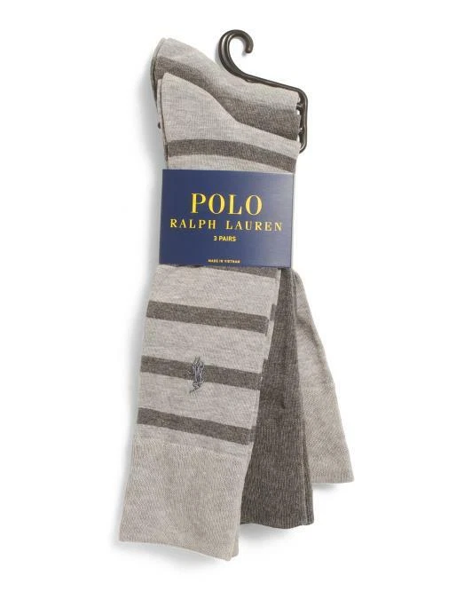 Polo Ralph Lauren Mens Socks 3 Pairs Gray Striped Polyester Blend