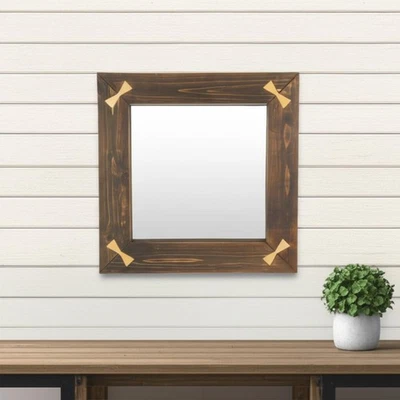 22" Brown Wood With Gold Bows Square Accent Mirror - Image 1 of 4