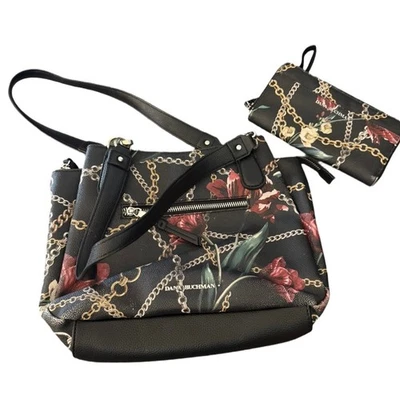 Bolso de Mano Dana Buchman Rosas y Cadenas Cartera Negro Foto 1 de 4