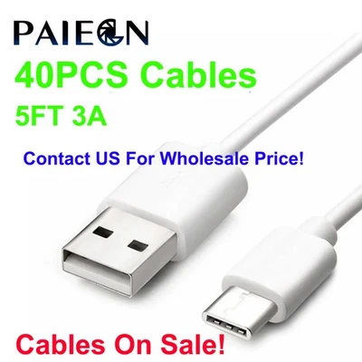 Paquete de 40 cables USB C tipo C 5 pies 3A cable sincronización de datos carga rápida 1,5 M cable Android Foto 1 de 4