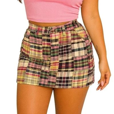 Mini falda vintage Y2K retro antigua azul marino a cuadros micro tiro bajo talla 10 grunge punk usada en excelente estado Foto 1 de 4