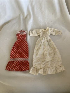 (2) Vintage Barbie Doll Dress 1960s Bohemian  Mattel White & Red Floral Eye lit - Picture 1 of 7