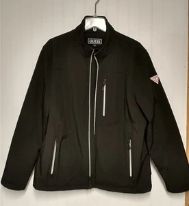 Men's Guess Black Softshell Jacket Coat ~ Zipper Front ~Logo Patch ~ Size Large  - Picture 1 of 8