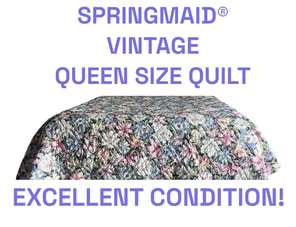 Vintage Springmaid®️ Queen Size Floral Quilt Rounded Bottom Bed Skirt Look  - Image 1 of 4