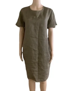 Vestido EILEEN FISHER Talla Pequeña Manga Corta Lino Parche Bolsillos - Imagen 1 de 13