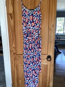 M&S COLLECTION BLUE WHITE ORANGE/RED FLORAL LONG RETRO STYE WRAP DRESS SIZE 16 - Picture 1 of 4