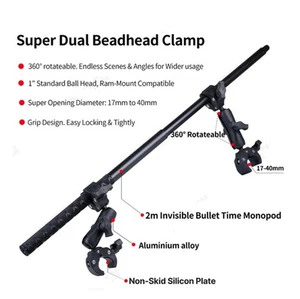 Motorcycle Invisible Selfie Stick Set for Insta360 One R X2 X3 RS DJI Osmo 2 3 4 - Picture 1 of 23