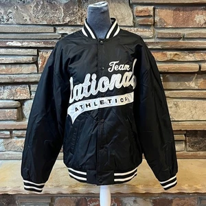 TNA Aritzia Team National Athletics Black and White Varsity Satin Stadium Jacket - Picture 1 of 7