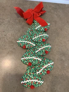 Vintage Handmade Christmas Door Hanging Cloth Calico Bells With Red Bow 16” Long - Picture 1 of 6