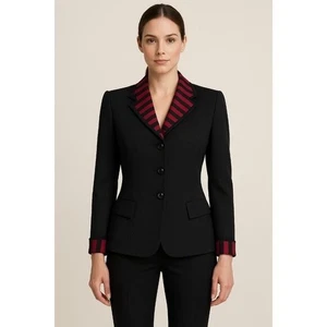 Kasper for ASL Blazer Red Stripe Collar and Cuffs With Jewels Button Size 6 - Picture 1 of 8