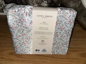 Laura Ashley Satin Sheet Set XL Twin Pink Green Floral Tinsley cottage country - Picture 1 of 4