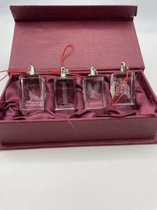 Set Of 4 Etched Crystal Glass Christmas Ornaments From Alaska/Box Totem Pole - Picture 1 of 4