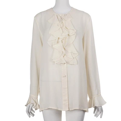 NUEVO CON ETIQUETAS BLUSA POETA DIANE VON FURSTENBERG Vintage Top S Marfil Seda Volantes Abotonada Foto 1 de 4