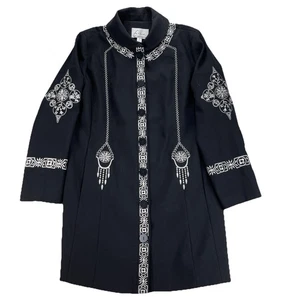 Abrigo chaqueta túnica negra bordada folclórica Linea by Louis Dell'olio talla M usado en excelente estado - Imagen 1 de 12