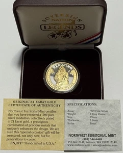 RARA Moneda de Oro Geronimo Leyenda India Dorado 1 Troy Oz .999 Plata Fina Redonda - Imagen 1 de 18