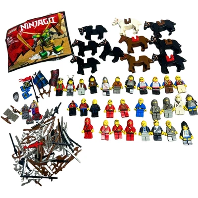 Lego Ninja & Ninjago Samurai Knights Lote 30 Minifiguras 14 Cavalos Peças de Armas - Imagem 1 de 4