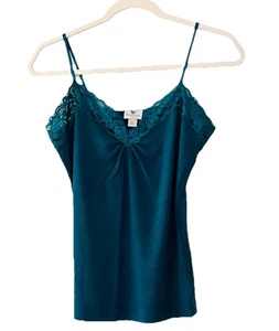 Camiseta sin mangas Cami con ribete de encaje para mujer grande verde azulado calce ajustado acanalada verano Preppy Y2K - Imagen 1 de 6