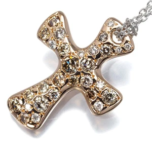 Auth KASHIKEY Necklace Diamond 1.10ct Melange Cross 18K 750 Rose Gold/WG - Picture 1 of 6