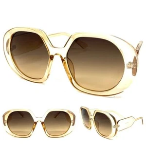 Oversized Classic Vintage Retro Style SUN GLASSES Large Big Oval Champagne Frame - Picture 1 of 6