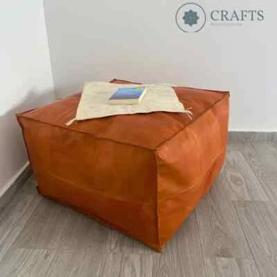 Moroccan Leather Ottoman Pouffe Boho Unstuffed New Footstool Genuine Brown 30'' - image 1 of 4