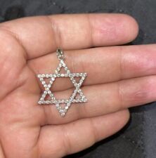 Mens Real Solid 925 Sterling Silver Jewish Magen Star Of David Pendant Iced CZ