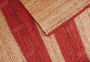 Hand Braided Natural Jute Rug with Red Stripes, Jute Area Rug, Living Room Decor - Picture 1 of 9