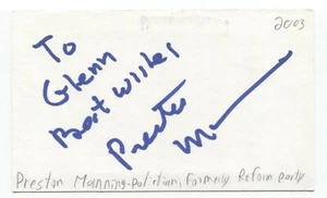 Preston Manning Signed 3x5 Index Card Autographed Signature Politician - Picture 1 of 2