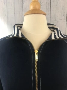 Anne Klein Sport Womens Nautical Jacket Size Medium Navy Blue White Stripes - Picture 1 of 12