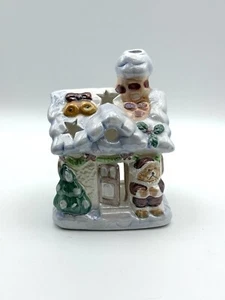 Vintage Ceramic Tea Light  House Christmas Teddy Bear candle holder - Picture 1 of 6