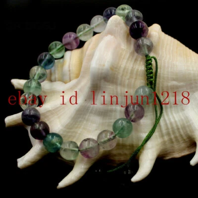 Pretty 10mm Round Multicolor Fluorite Gemstone Round Beads Bracelet 7.5'' AAA Foto 1 de 4