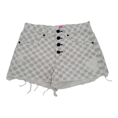 Juicy Couture 牛仔短裤 25 码灰色方格破旧下摆纽扣门襟 — 第 1/4 张图片