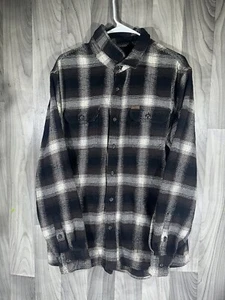 Orvis Heavy Weight Flannel Shirt Jacket Brown/Black/White Plaid Men's L - Picture 1 of 5