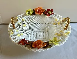 Royal Adderley Floral Bone China Basket Made In England Gold Tone Handles EUC - Picture 1 of 8