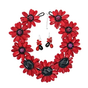 Red Water Lotus Howlite Stones Jewelry Set - Picture 1 of 4