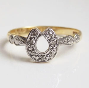 Feiner Vintage Art Dec 18kt Gold Diamant Hufeisen Motiv Ring um 1935; UK Größe "M" - Bild 1 von 10