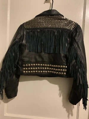 Chaqueta de cuero vintage Harley Punk Just latón piezas Prime con tachuelas flecos s m Foto 1 de 4