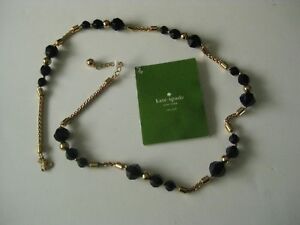 RARE Kate Spade NY New York Cut to the Chase long necklace gold tone black beads