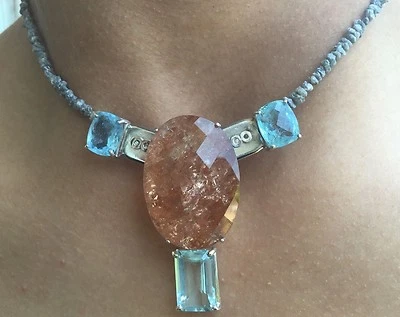 Nuevo Collar 142.62ct Aguamarina, Morganita, 33ct Diamante Gris Platino Oro 14k Foto 1 de 4