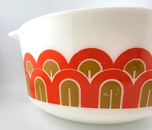 Vintage Pyrex 344 Fish Scale Arches 3QT Quart Mixing Bowl Dish Orange Gold - Picture 1 of 10