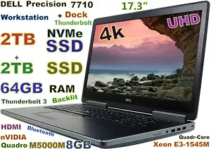 Workstation DELL 7710 17.3" UHD Xeon E3-1545M 4TB NVMe+SSD 64GB M5000M 8GB DOCK - Zdjęcie 1 z 11
