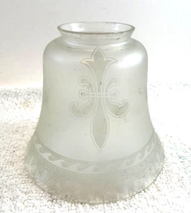 Antique Hand Blown Etched Fleur De Lis Glass Shade Chandelier Lamp - Picture 1 of 6
