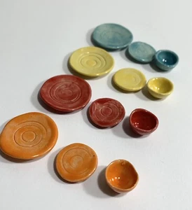 Dollhouse Dishes Handmade Stoneware Dinner, Salad Plates And Bowls 12 Pieces I - Picture 1 of 6