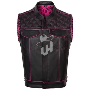 Gilet Uomo Moto Pelle Gilet Motociclista Touring Bests Rosa - Foto 1 di 6